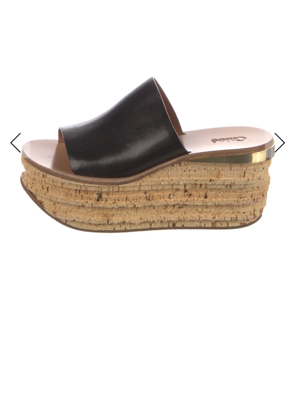 Chloe Black Leather Cork Platform Wedge Slides